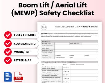 Boom Lift / Aerial Lift (MEWP) Safety Checklist Template – Word & PDF, A4 + US Letter