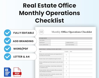 Real Estate Office Monthly Operations Checklist Template – Word & PDF, A4 + US Letter