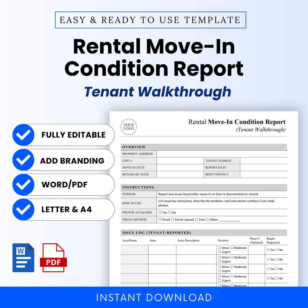 Wisconsin Rental Condition Report Rental Move-in Condition Report Template (tenant Walkthrough) – Word ...