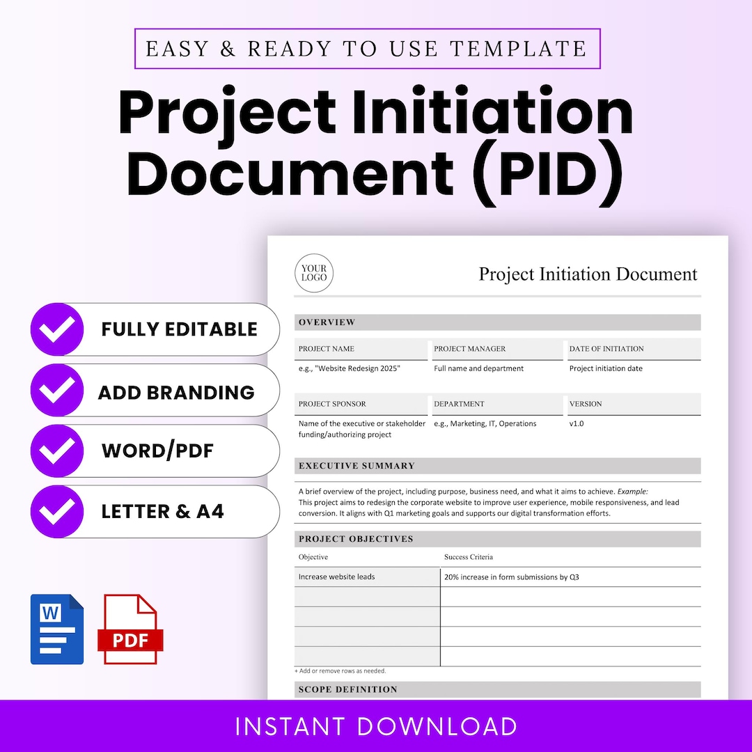Simple Project Initiation Document Template (word, PDF) | Project ...