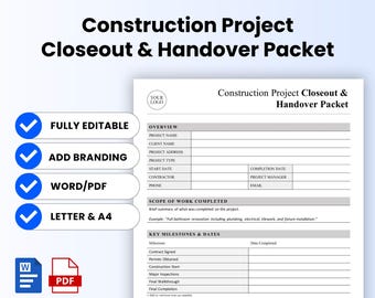 Construction Project Closeout and Handover Packet Template – Word & PDF, A4 + US Letter