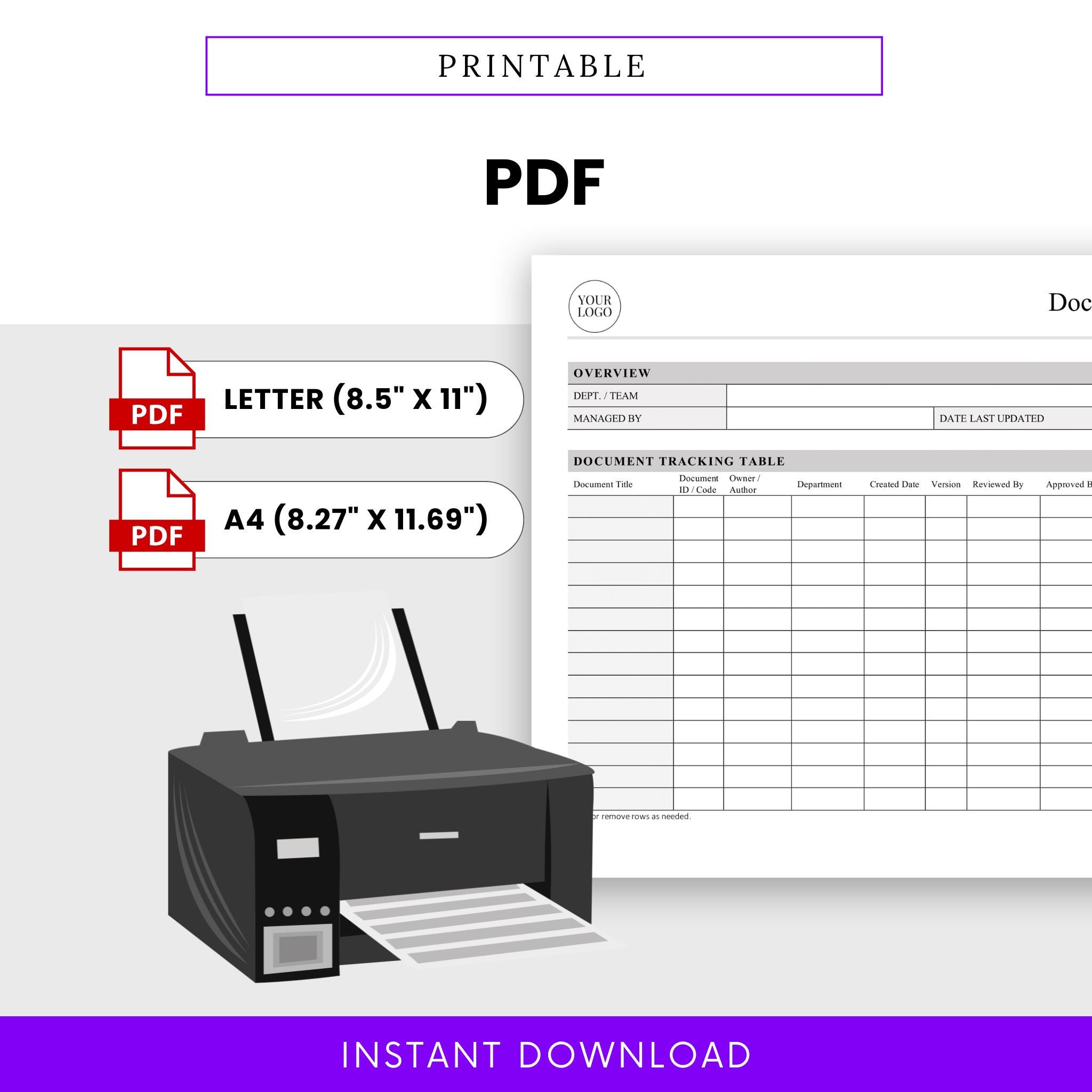 Simple Document Control Log Template - Word & PDF, A4 + US Letter - Etsy