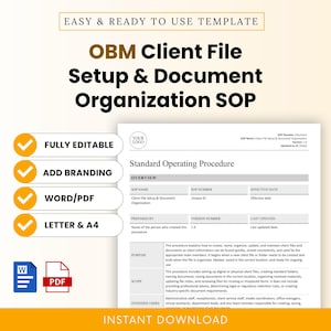 Online Business Manager Client Setup, Document Organization SOP Template – Word & PDF, A4 + US Letter