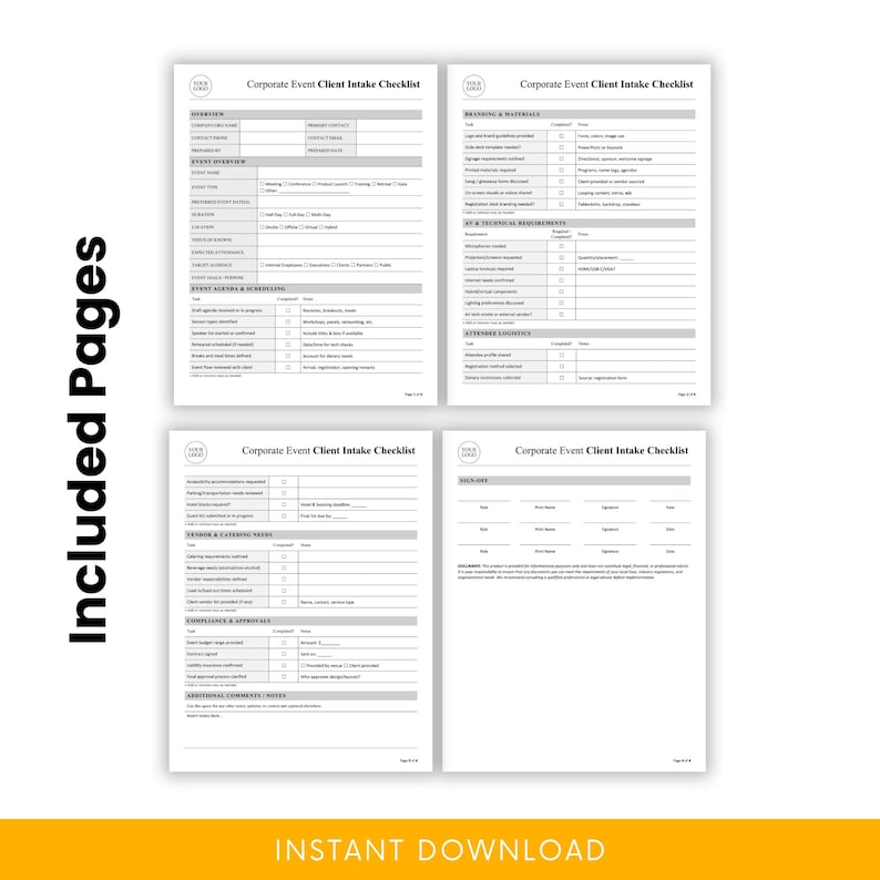 Corporate Event Client Intake Checklist Template – Word & PDF, A4 + US ...