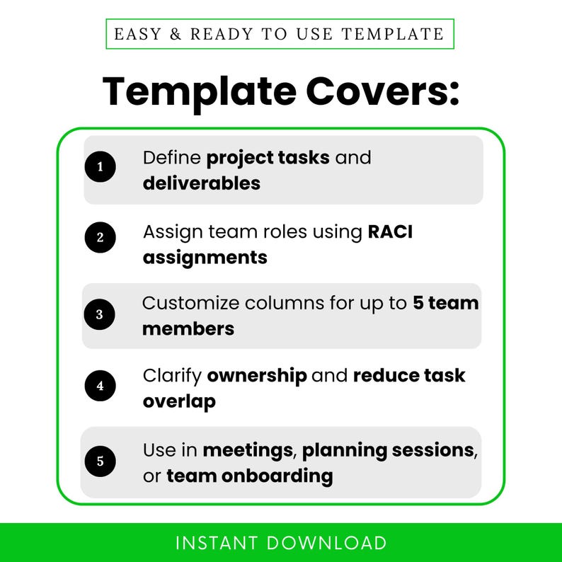 Simple RACI Matrix Template (word, PDF) | Project Management Template ...