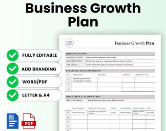 Business Growth Plan Template – Word & PDF, A4 + US Letter