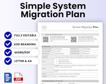 Simple System Migration Plan Template (Word, PDF) | IT Migration Plan, SaaS Migration Plan, Software Migration Plan, Cloud Migration Plan