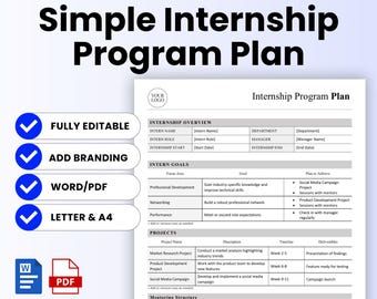 Internship Program Plan Template (Word, PDF) | Intern Onboarding Plan Template, Intern Plan, Intern Schedule, Intern Mentoring Action Plan