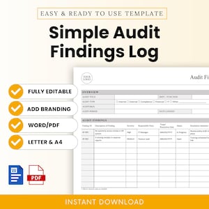 Simple Audit Findings Log Template – Word & PDF, A4 + US Letter