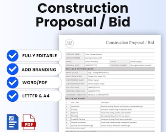 Construction Proposal / Bid Template – Word & PDF, A4 + US Letter