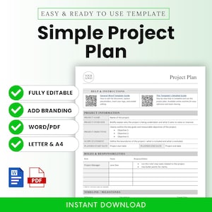 Simple Project Plan Template (Word, PDF) | Project Management Template, Project Management, Project Planner, PM Templates, Project Planning