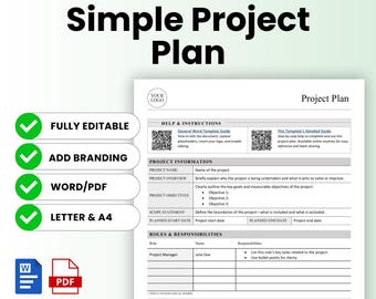 Simple Project Plan Template (Word, PDF) | Project Management Template, Project Management, Project Planner, PM Templates, Project Planning