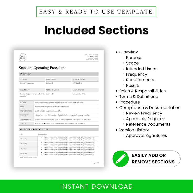 Simple SOP Template (word, PDF) | Standard Operating Procedure Template ...