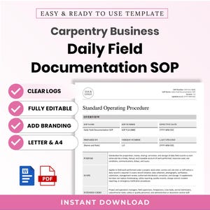 Carpentry Business Daily Field Documentation SOP Template – Editable Word + PDF (A4, US Letter)