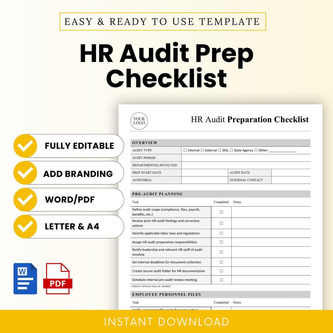 HR Audit Preparation Checklist Template – Word & PDF, A4 + US Letter - Etsy