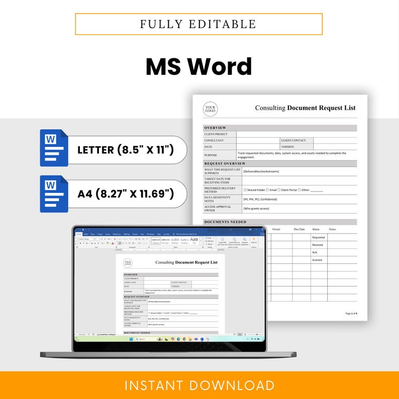 Consulting Document Request List Template – Word & PDF, A4 + US Letter ...