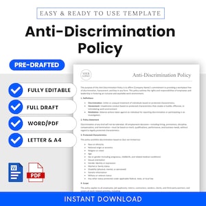 Employee Anti-Discrimination Policy Template (Word, PDF) | Simple Human Resources HR Template, Workplace Equality And Respect Policy