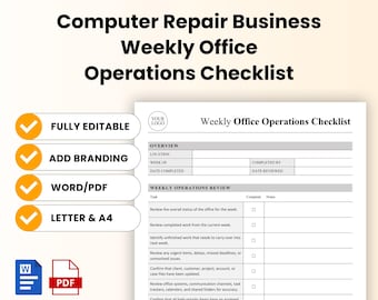 Computer Repair Business Weekly Office Operations Checklist Template – Word & PDF, A4 + US Letter
