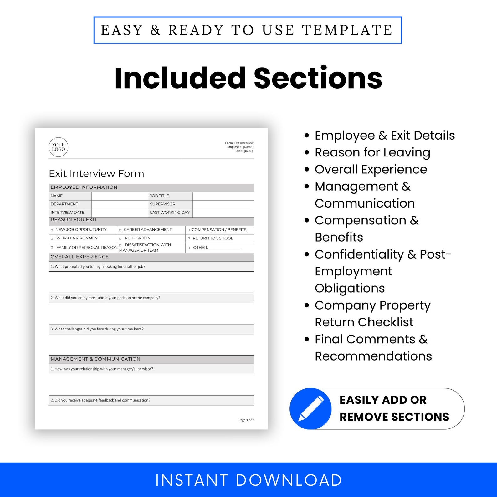 Employee Exit Interview Form Template (word, PDF) | Simple Exit ...