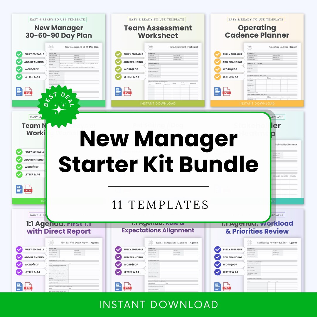 New Manager Starter Kit Templates Bundle – Word & PDF, A4 + US Letter ...