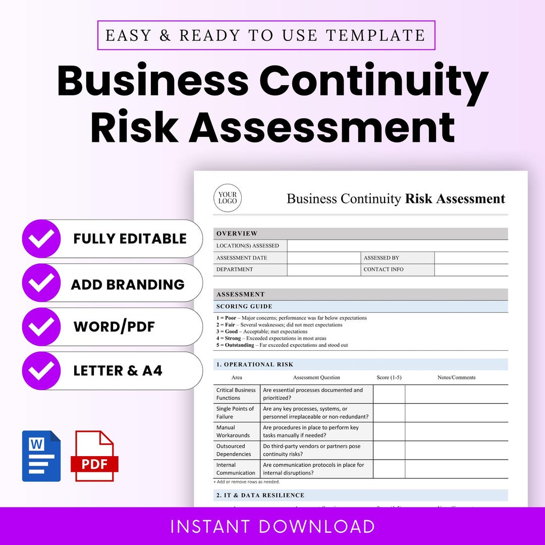 Simple Business Continuity Risk Assessment Template (word, PDF ...