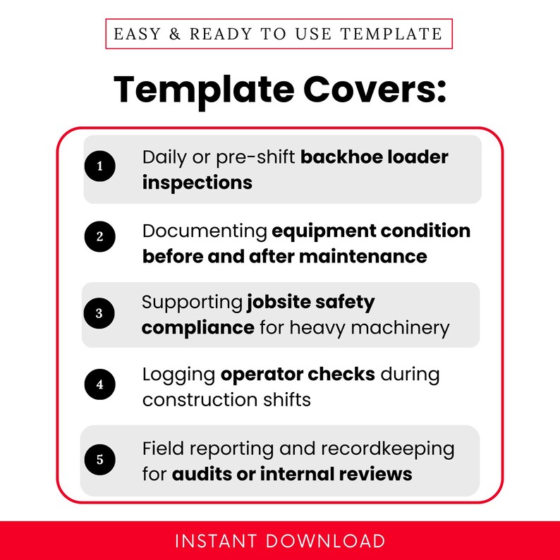 Backhoe Checklist.pdf Backhoe Loader Safety Checklist Template – Word & PDF, A4 + US Letter ...