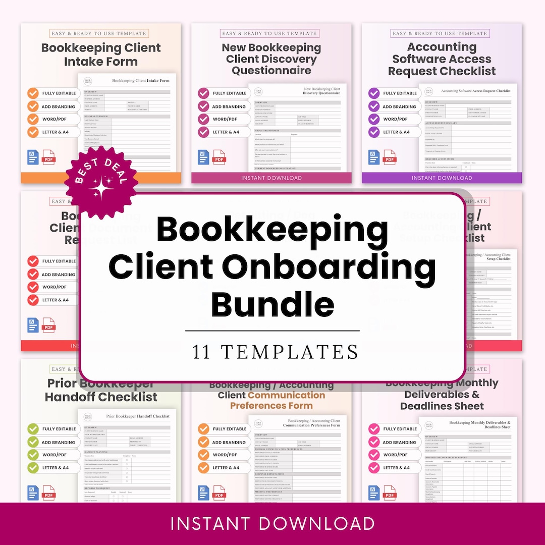 Bookkeeping Client Onboarding Templates Bundle – Word & PDF, A4 + US ...