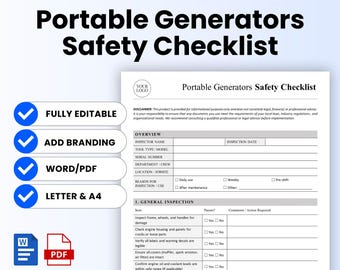 Portable Generators Safety Checklist Template – Word & PDF, A4 + US Letter
