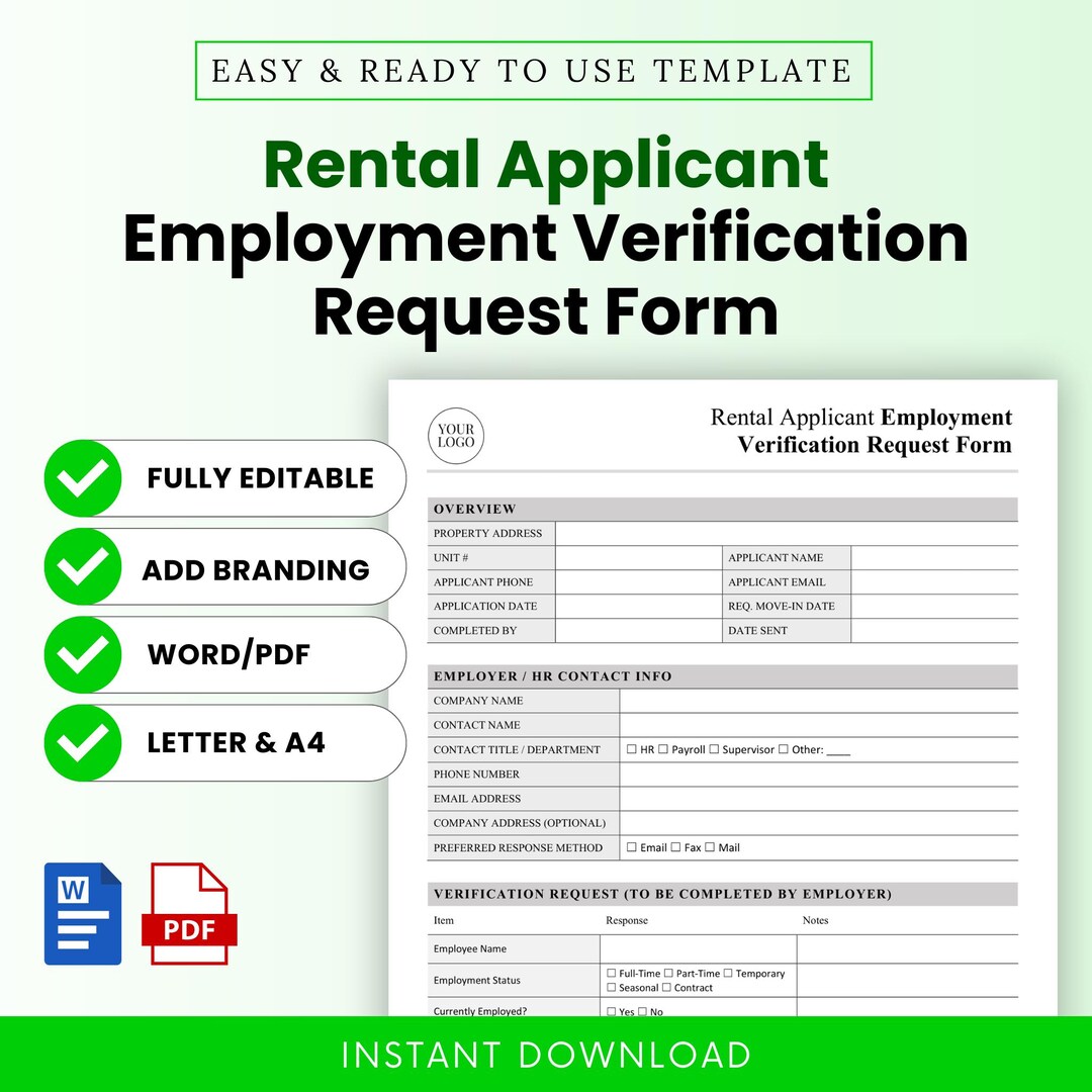 Rental Applicant Employment Verification Request Form Template – Word ...