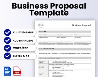 Simple Business Proposal Template (Word, PDF) | Project Plan, Client Pitch | Corporate, Consulting, Freelance Use | Editable Word Doc, PDF