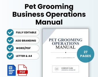 Pet Grooming Business Operations Manual Template – Word & PDF, A4 + US Letter