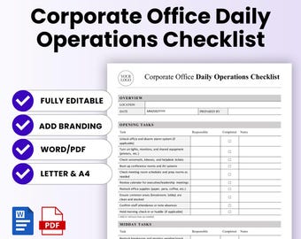 Corporate Office Daily Operations Checklist Template – Word & PDF, A4 + US Letter