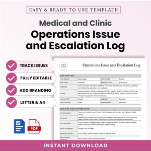 Medical and Clinic Operations Issue and Escalation Log Template – Editable Word + PDF (A4, US Letter)