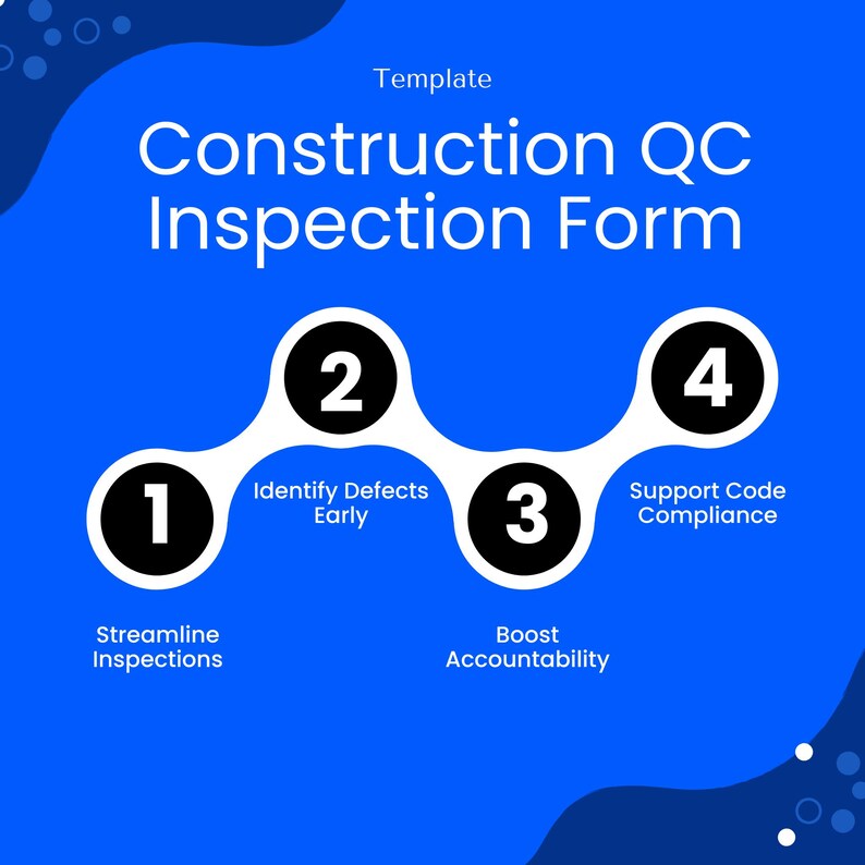 Modern infographic highlighting four benefits of using the QC form: streamline inspections, identify defects early, boost accountability, and support code compliance.