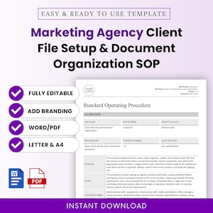Marketing Agency Client Setup, Document Organization SOP Template – Word & PDF, A4 + US Letter