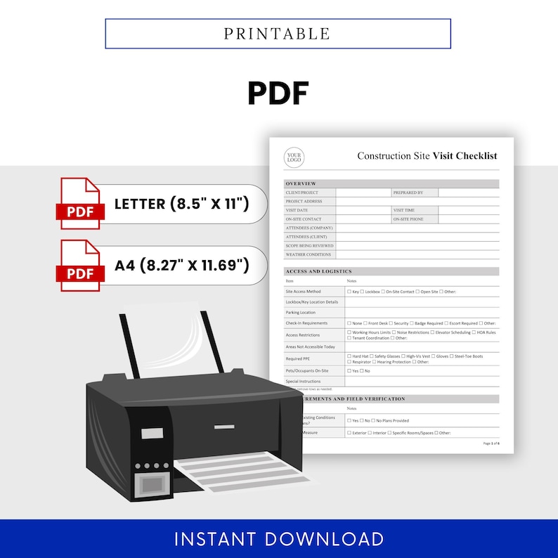 Construction Site Visit Checklist Template – Word & PDF, A4 + US Letter ...