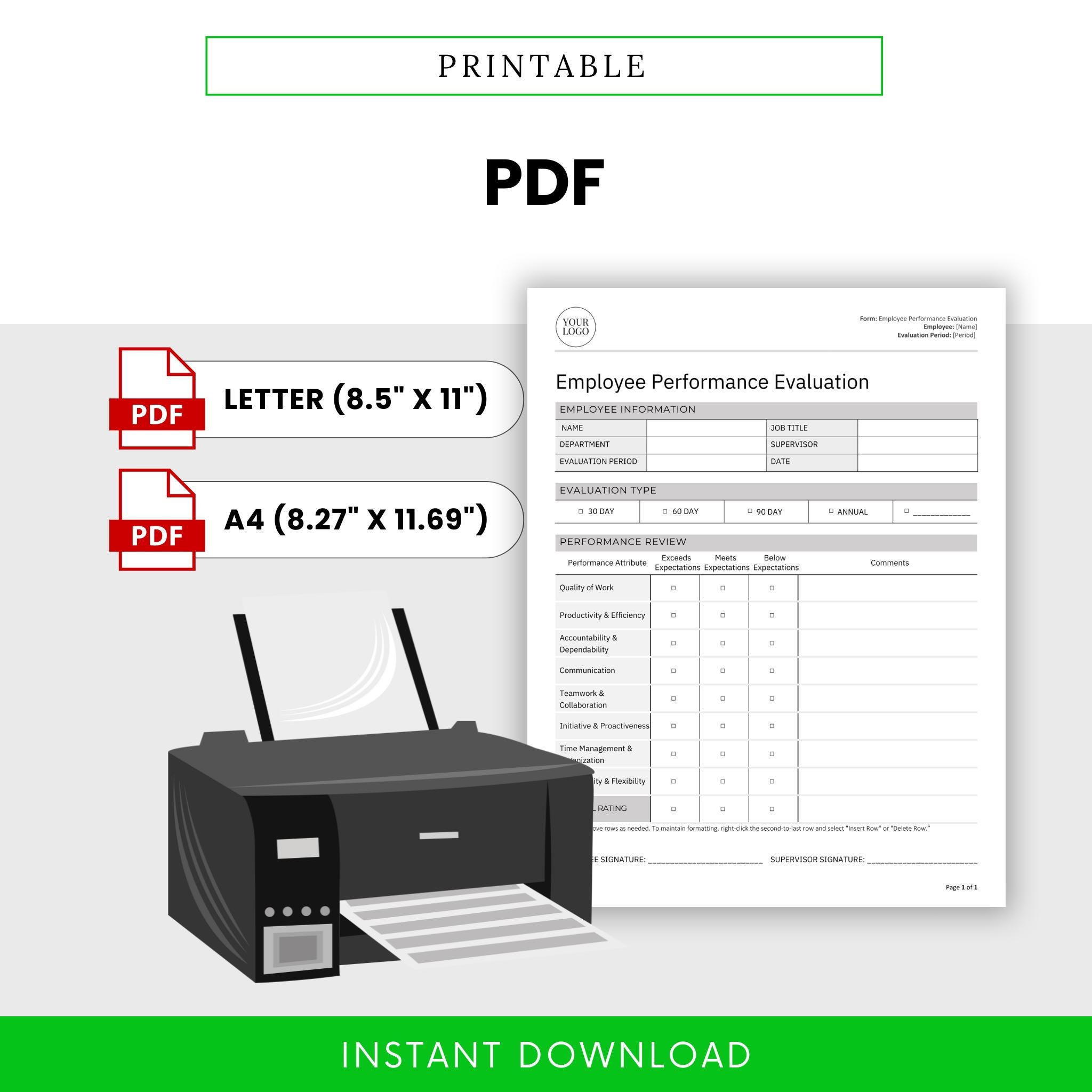Employee Performance Templates Bundle (word & PDF) | Simple Performance ...