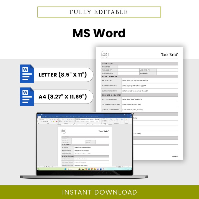 Task Brief Example Task Brief Template – Word & PDF, A4 + US Letter - Etsy