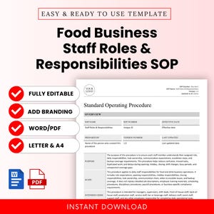 Food Business Staff Roles & Responsibilities SOP Template – Word + PDF, A4 + US Letter