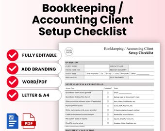 Bookkeeping / Accounting Client Setup Checklist Template – Word & PDF, A4 + US Letter