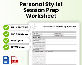 Personal Stylist Session Prep Worksheet Template – Word & PDF, A4 + US Letter