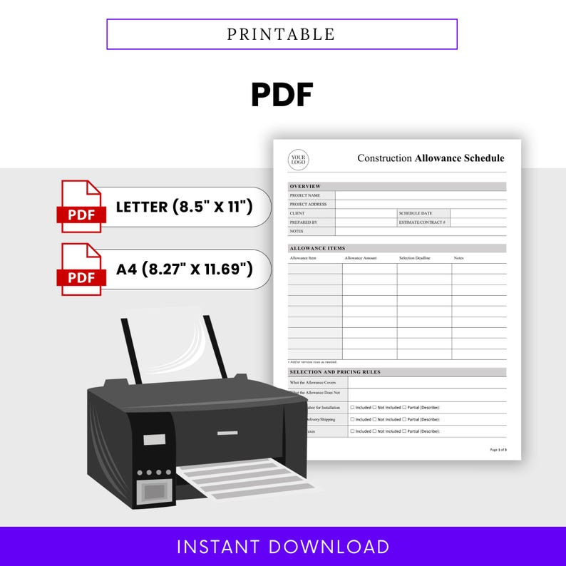 Construction Allowance Schedule Template – Word & PDF, A4 + US Letter ...