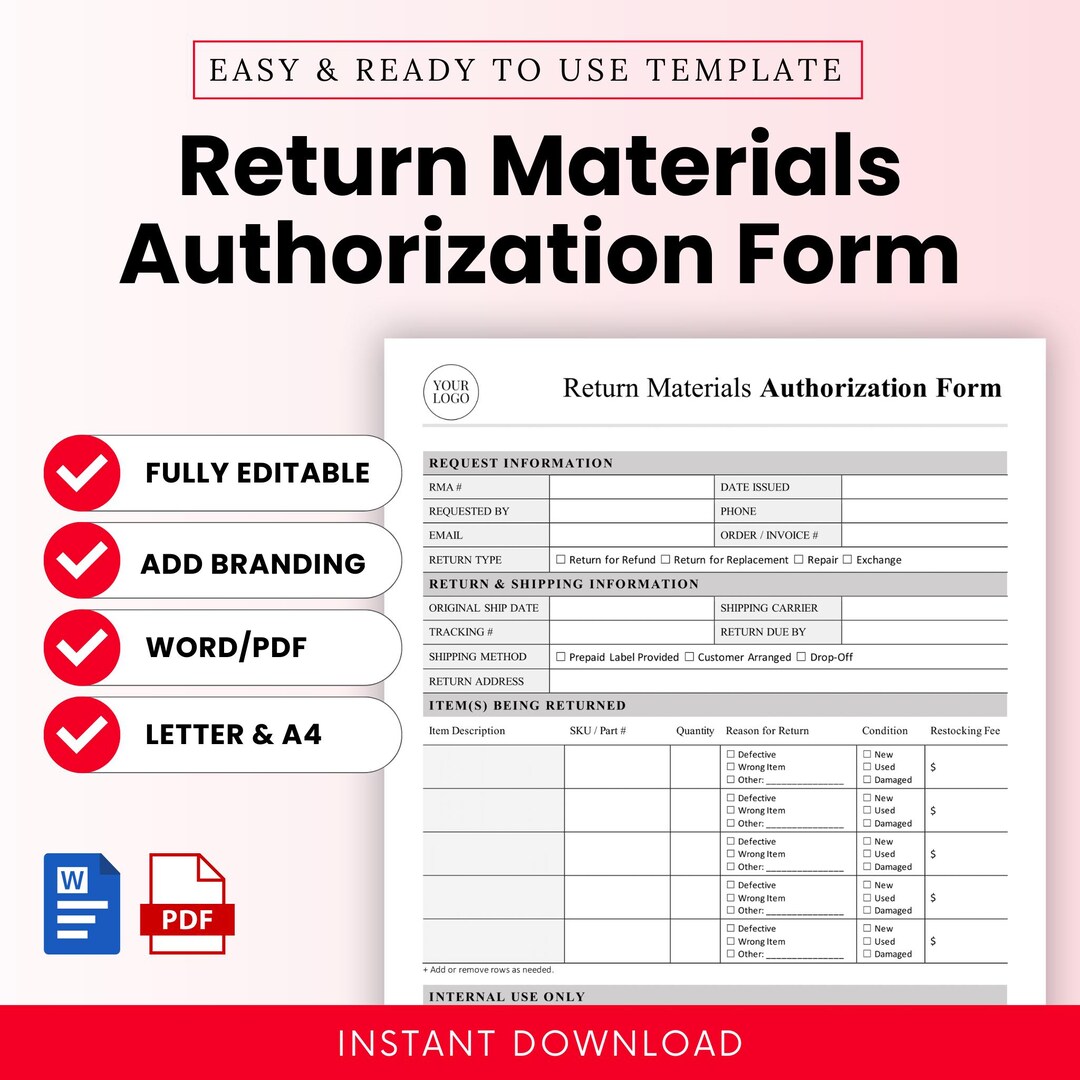 Return Materials Authorization (RMA) Form Template – Word & PDF, A4 ...