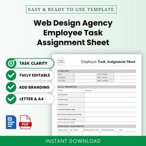 Web Design Agency Employee Task Assignment Sheet Template – Word & PDF, A4 + US Letter