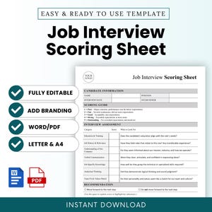 Job Interview Scoring Sheet (MS Word, PDF) |  Human Resources Interview Evaluation Form, Interview Assessment Form, HR Interview Template