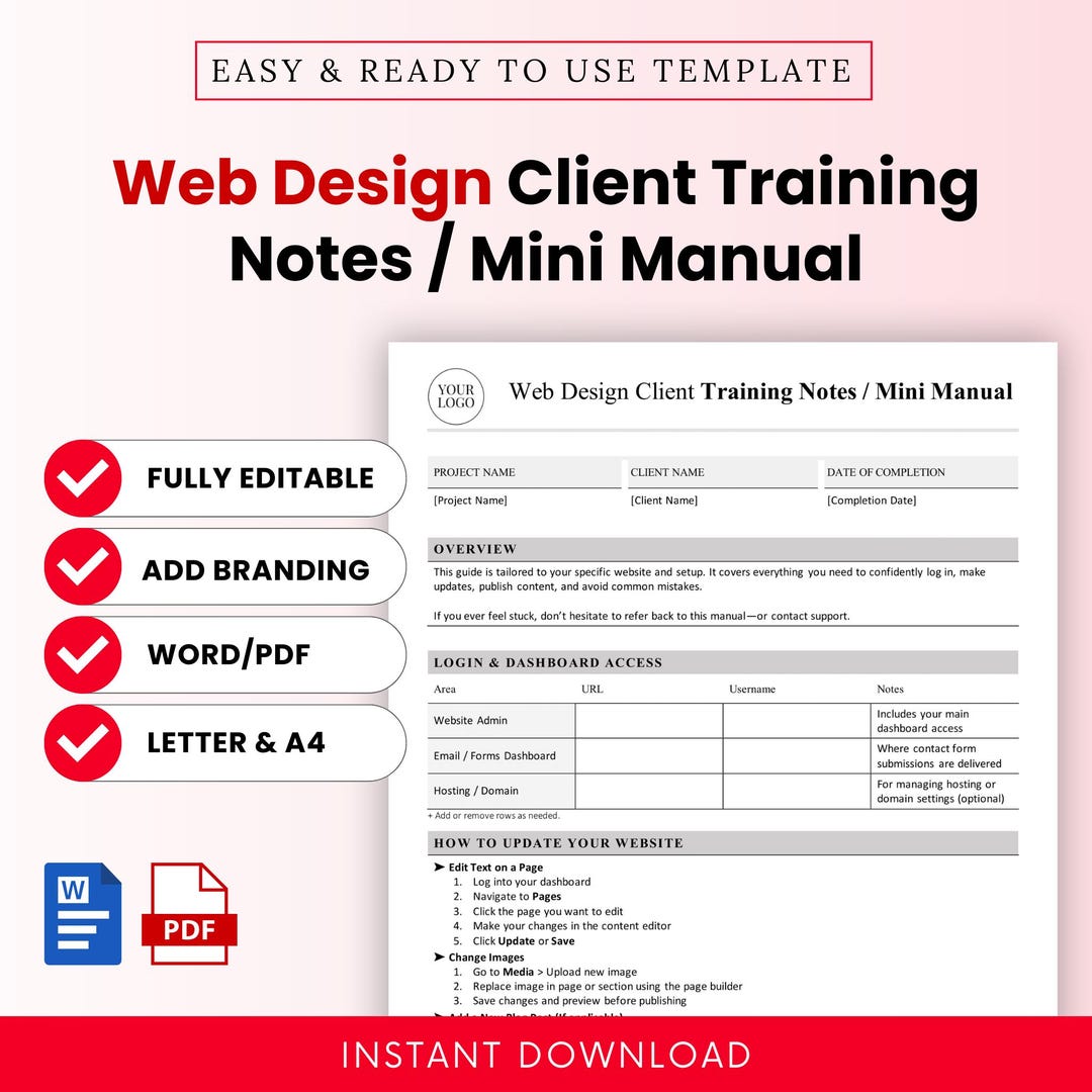 Training Note Sheet Web Design Client Training Notes / Mini Manual Template – Word & PDF ...