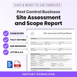Pest Control Business Site Assessment and Scope Report Template – Word + PDF, A4 + US Letter