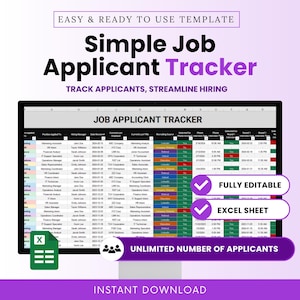 Simple Job Applicant Tracker Template (MS Excel) | Applicant Tracking, Recruitment Applicant Tracker, HR Applicant Tracking Microsoft Excel