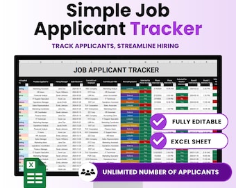 Simple Job Applicant Tracker Template (MS Excel) | Applicant Tracking, Recruitment Applicant Tracker, HR Applicant Tracking Microsoft Excel