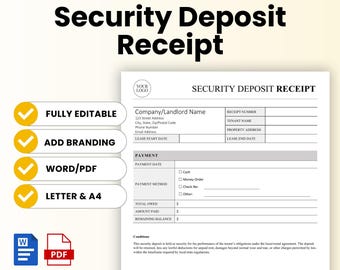 Security Deposit Receipt Template (Word, PDF) | Rental Agreement Template, Rent Receipt Template, Rental Receipt Template, Landlord Deposit